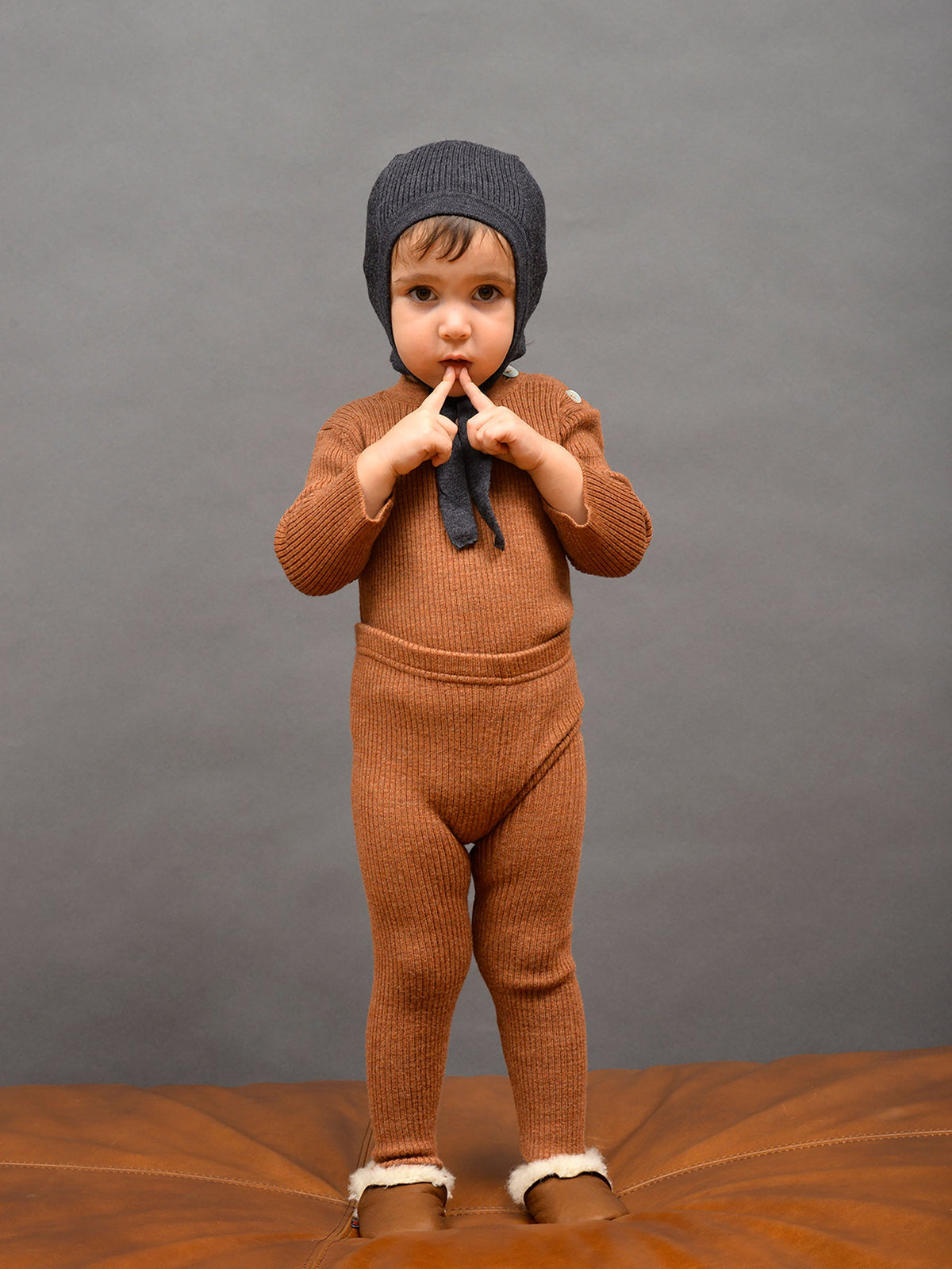 Rib Knit Pilot Cap Charcoal