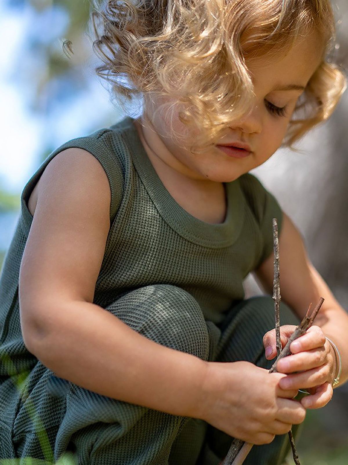 Waffle Baby Singlet Moss