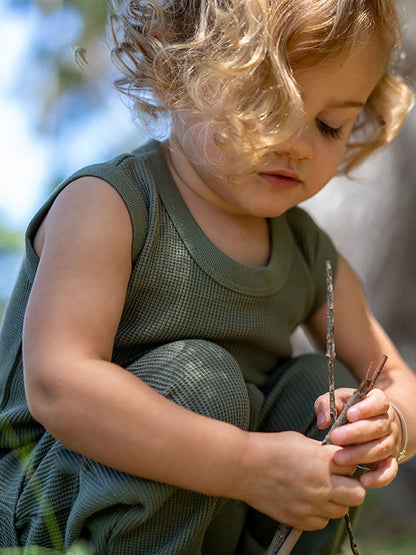 Waffle Baby Singlet Moss