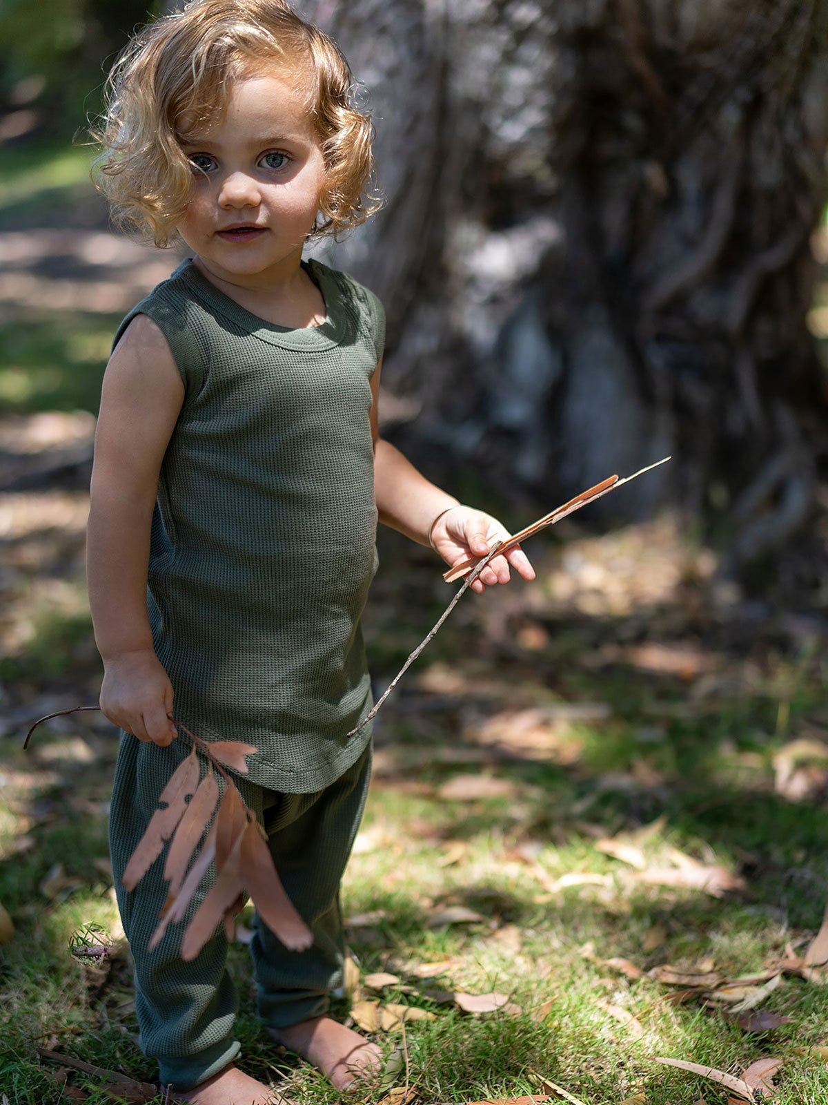Waffle Baby Singlet Moss