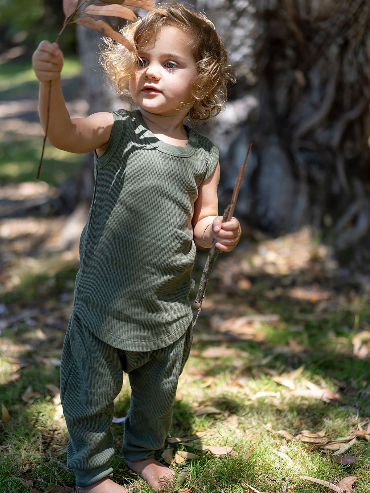 Waffle Baby Singlet Moss