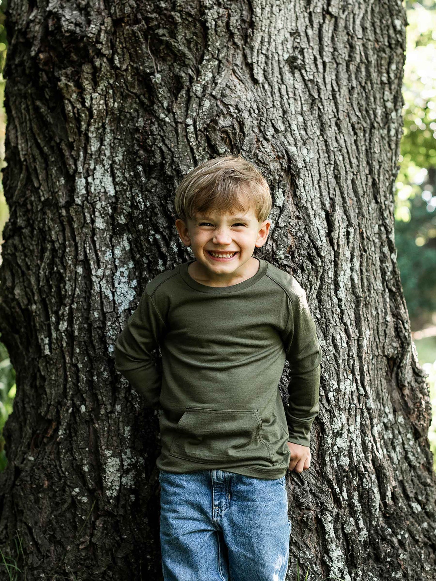 Child Tihoi Merino Crew Moss