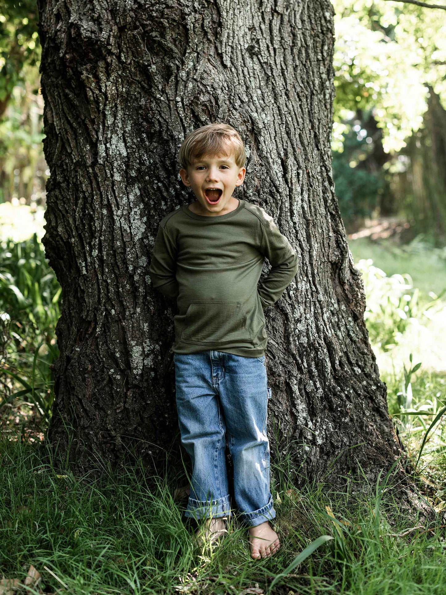 Child Tihoi Merino Crew Moss
