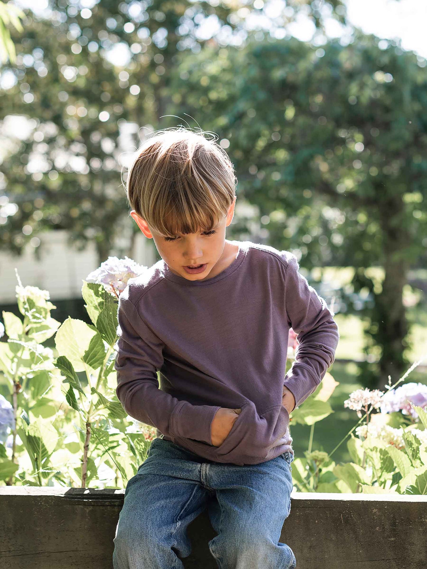 Child Tihoi Merino Crew Plum