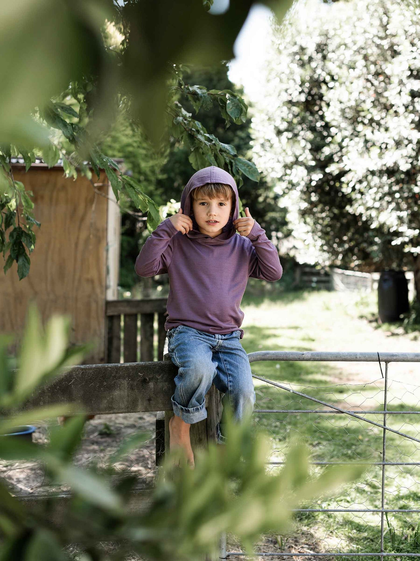 Child Trailhead Merino Hoodie Plum