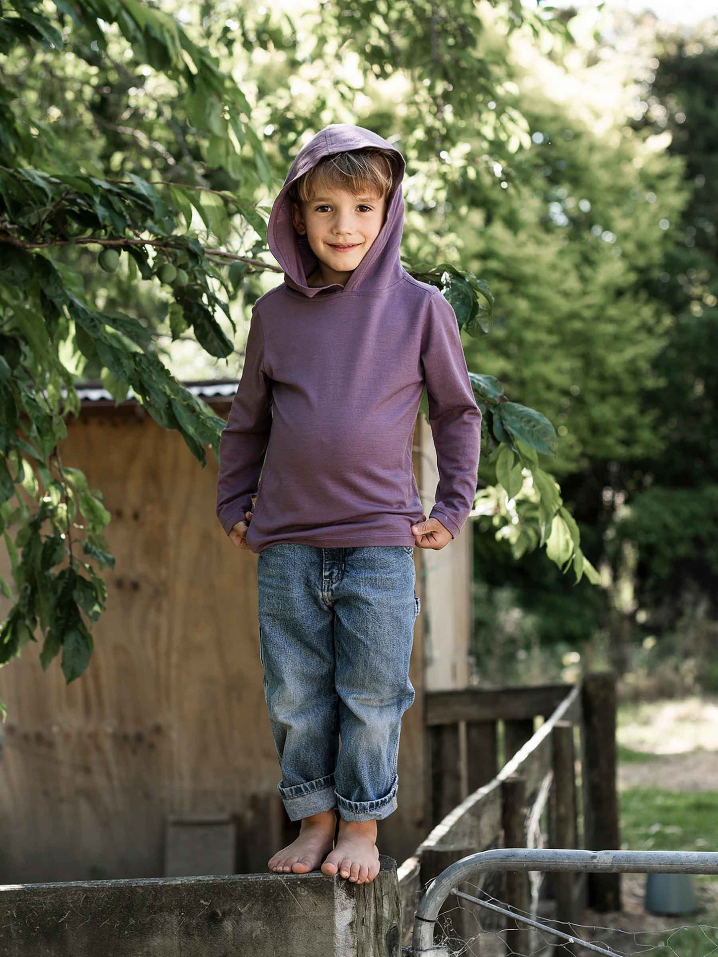 Child Trailhead Merino Hoodie Plum