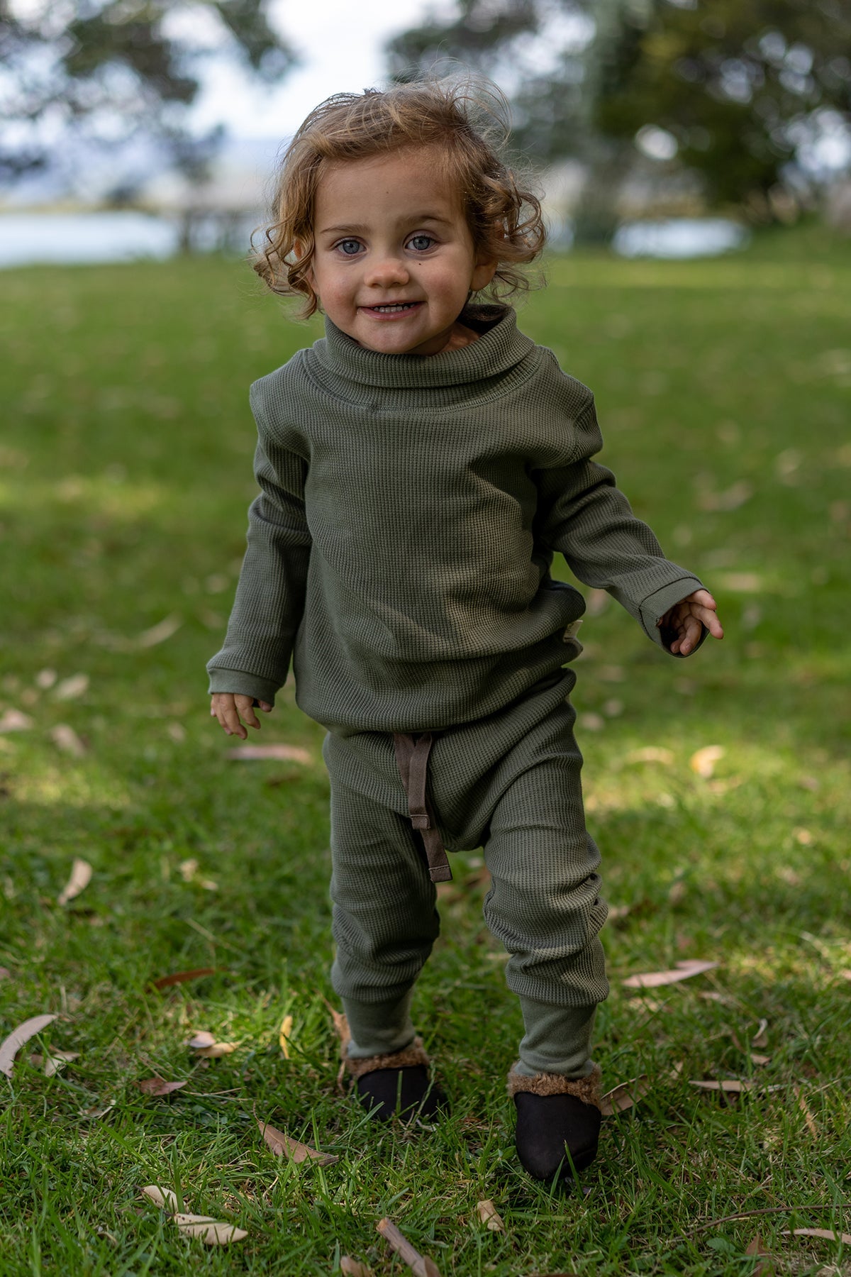 Waffle Baby Leggings Moss