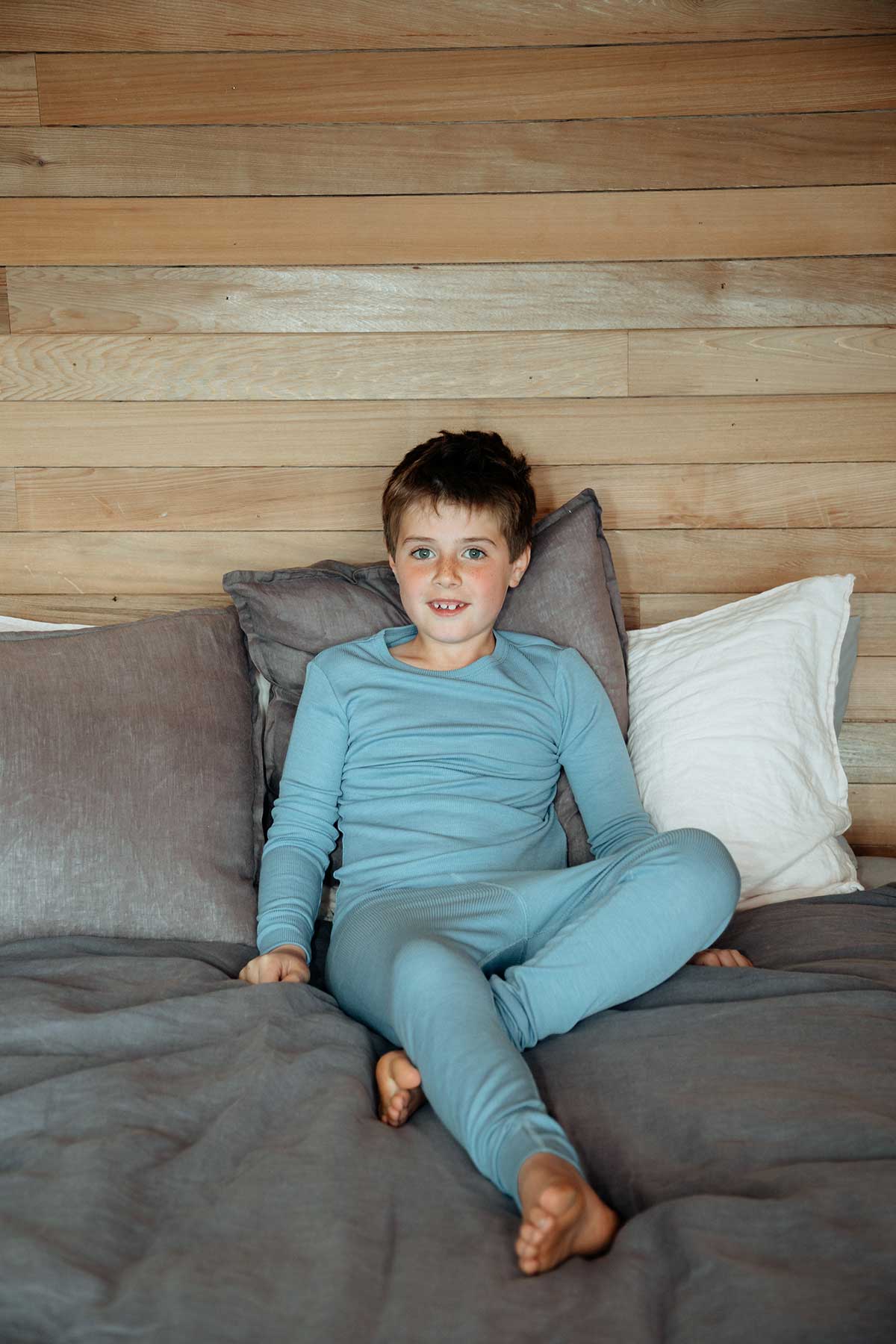 MerinoSilk Child Crew Bluestone